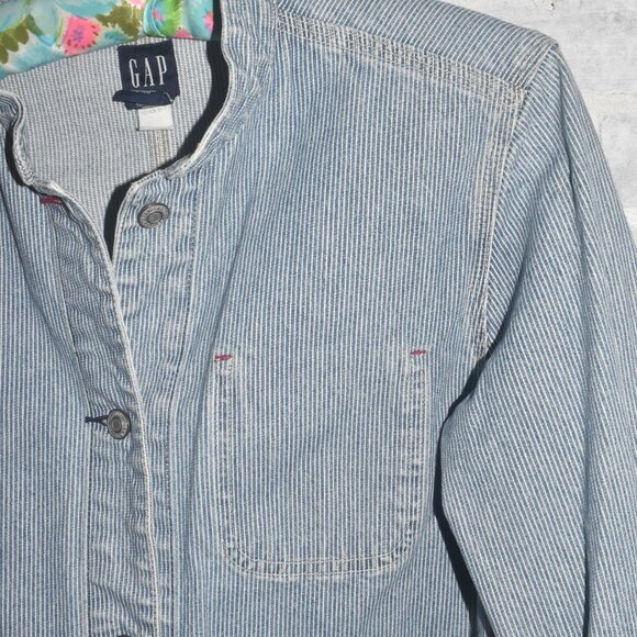 Retro GAP Blue White Striped Cotton Perfect Fall Jacket Size M! - Picture 3 of 5